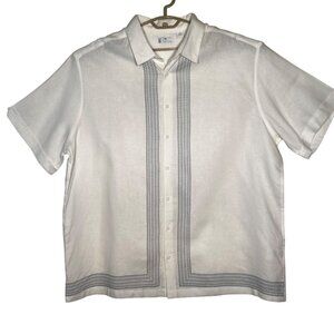 Cafe Luna Men's 2XL Dress Shirt Short Sleeve Button Up XO Design Linen/Viscose
